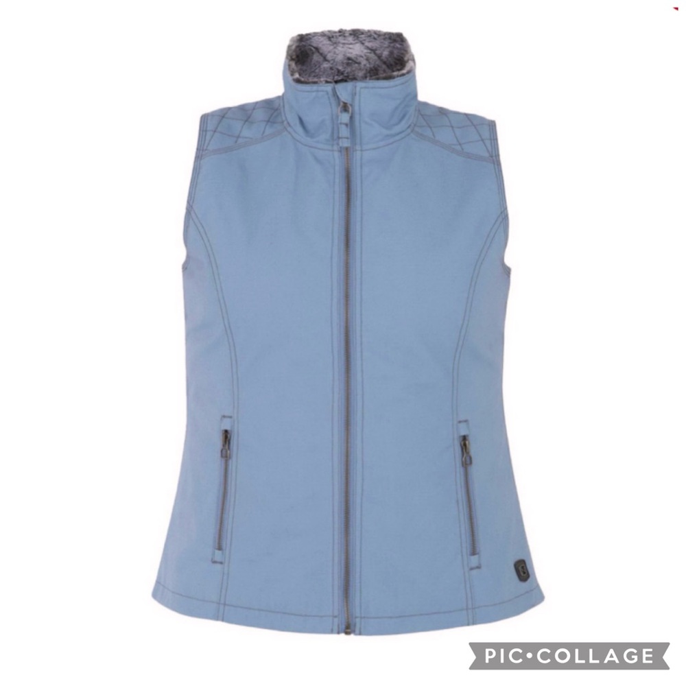 NOBLE OUTFITTERS BLUE SOFTSHELL ZIP VEST QUILTED SHOULDER FLEECE LINED